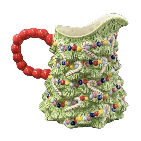 Christopher Radko Ceramic Christmas Tree Pitcher Red Handle Candy Canes Ornament - Picture 3 of 7